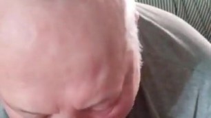 Mustache grandpa sniffing poppers & sucking cock