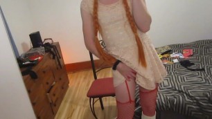 Crossdressed gurly fooling with her rock hard clit