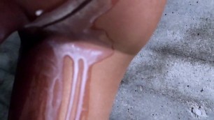 Pissing in shiny tights and milk from the asshole