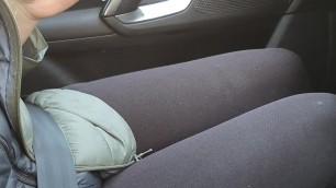 Step mom fucked through leggings while eating in the car