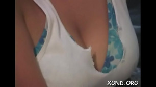 Hot brunette cutie Lesley with impressive natural tits fucks on camera
