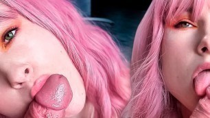 Pink Haired Slut Gently Sucks Dick and Licks My Balls Like Lollipops