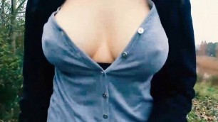 Boobwalk: Buttoned V-Neck Shirt, and Coat. Tits Out.