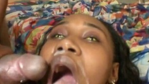 Hot randy cock sucking black bimbo getting fucked and drinking cum after