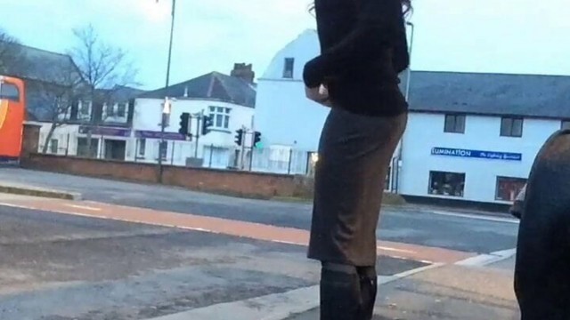 Crossdresser flashing at the bus station (edited)